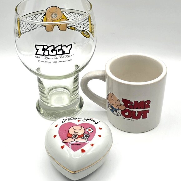 Vintage ZIGGY BY TOM WILSON COLLECTION of Coffee cup ~ Tennis Glass ~Trinket Box - Picture 3 of 14